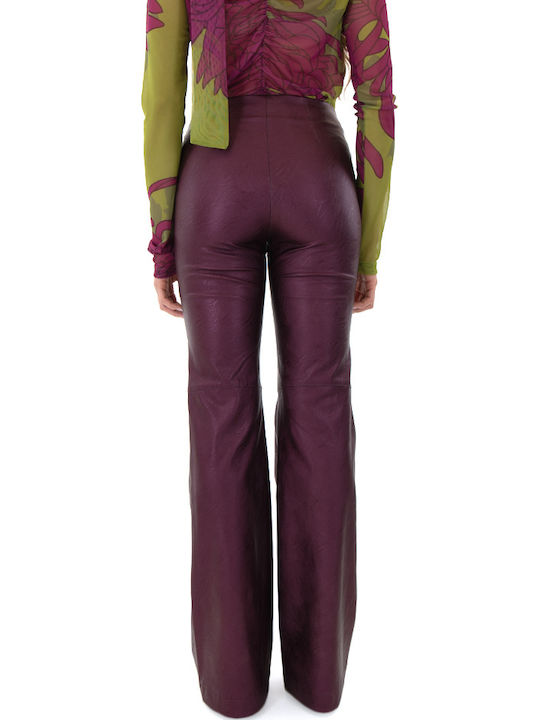 MY T Women's High-waisted Fabric Trousers Bell Bordeaux