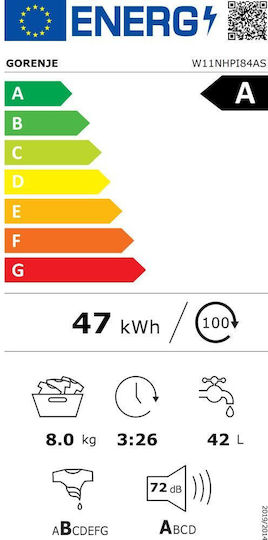 Gorenje Πλυντήριο Ρούχων 8kg 1400 Στροφών W11NHPI84AS