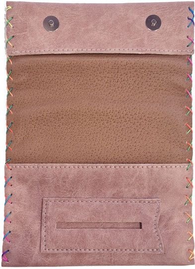 Leon Leon Tabaktasche Aus Künstliches Leder Rosa Handgefertigt Mit Taste 16x8.5cm