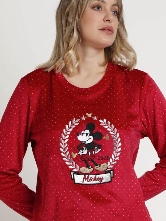 Disney Set Pijamale pentru Femei Bordeaux Disney Mickey
