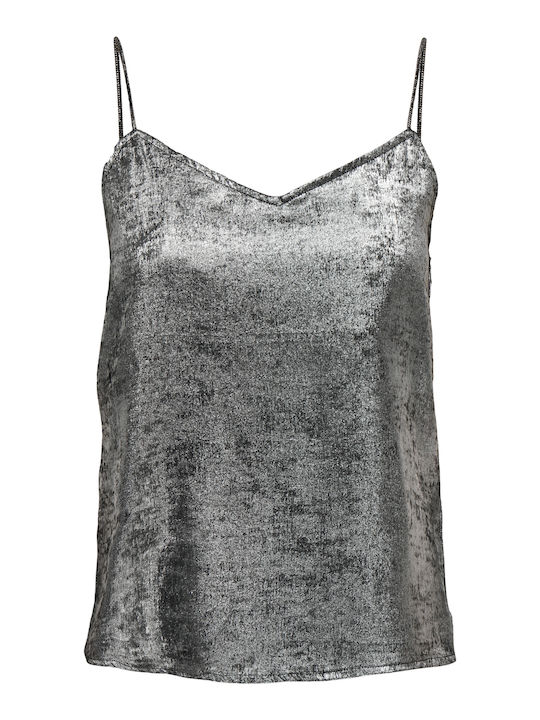 Damen Bluse mit Trägern & V-Ausschnitt Silver