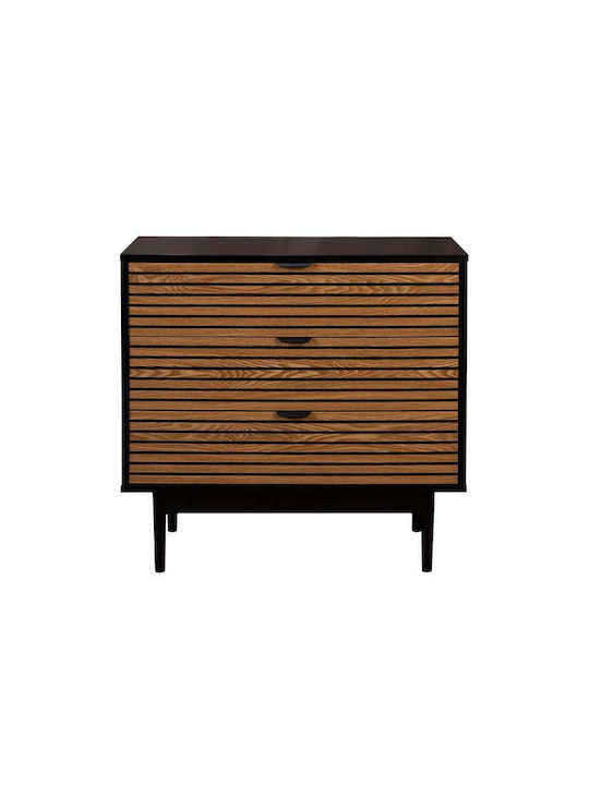 Brooklyn Wooden Chest of Drawers Μαυρο-φυσικό 80x40x75cm