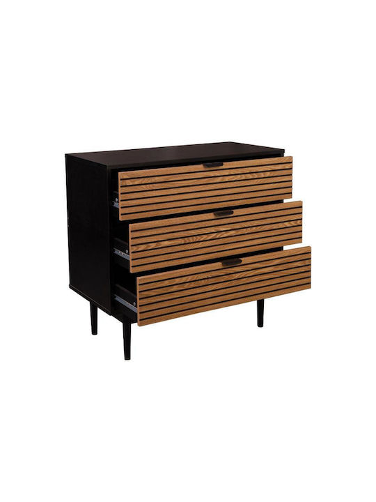 Brooklyn Wooden Chest of Drawers Μαυρο-φυσικό 80x40x75cm