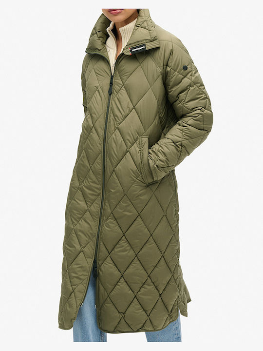 Superdry Women's Long Puffer Jacket for Winter Olive