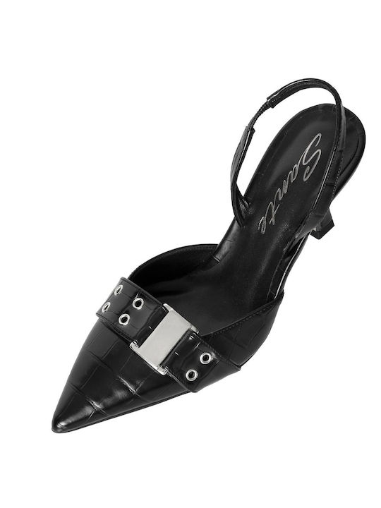 Sante Leather Black Medium Heels