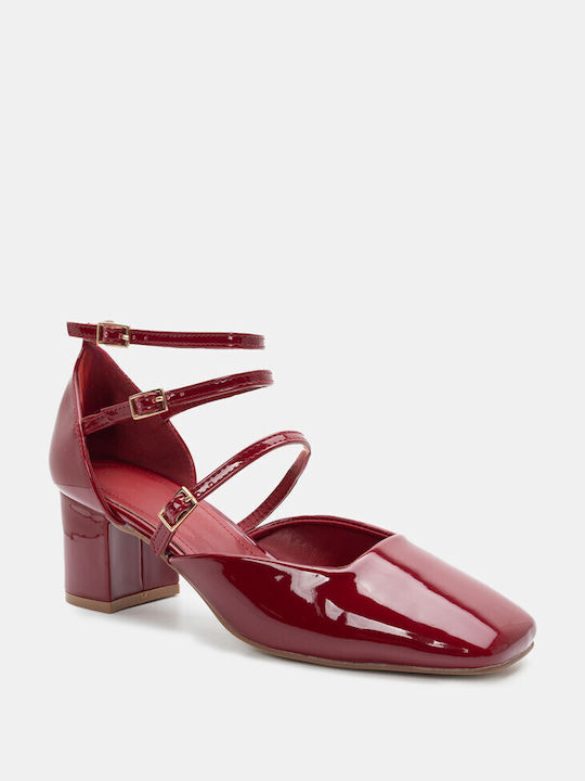 Luigi Synthetic Leather Pointed Toe Burgundy Medium Heels with Strap