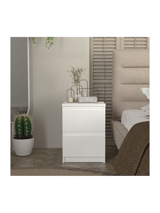Bedside Table Breve Wooden White 39.8x41.8x55cm