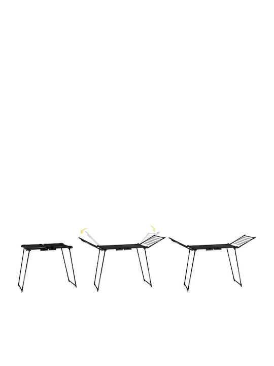 Metal Clothes Drying Rack Strong Construction Telescopic Sliding Wings Non-slip Feet 19m Black