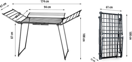 Clothes Dryer Metal Construction Sturdy 4 Folding Wings Quick Folding Unfolding Large Drying Area 22 M Black