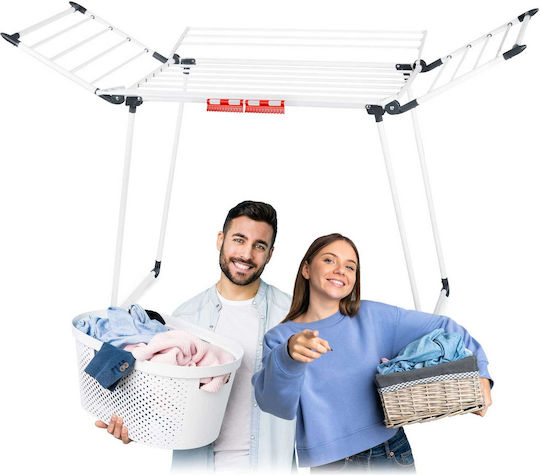 Uscător de haine construcție solidă din metal, suprafață mare de uscare 22 m, pliabil, alb