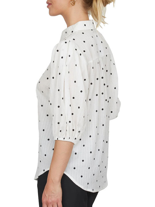 Sisters Point Women's Polka Dot Long Sleeve Shirt Off White, Black