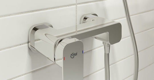 Смесител Ideal Standard Tonic II A6337 стенен душов миксер 40 мм многопортов керамичен затварящ механизъм метална дръжка индикатор за топла и студена вода
