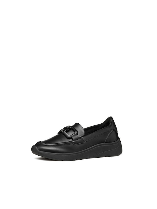 Geox Leather Women's Loafers in Black Color