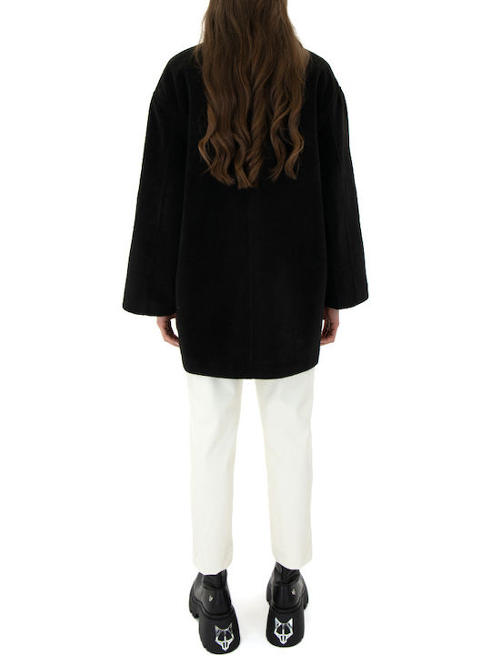 Γυναικείο μαύρο Παλτό Oversized με Κουμπιά