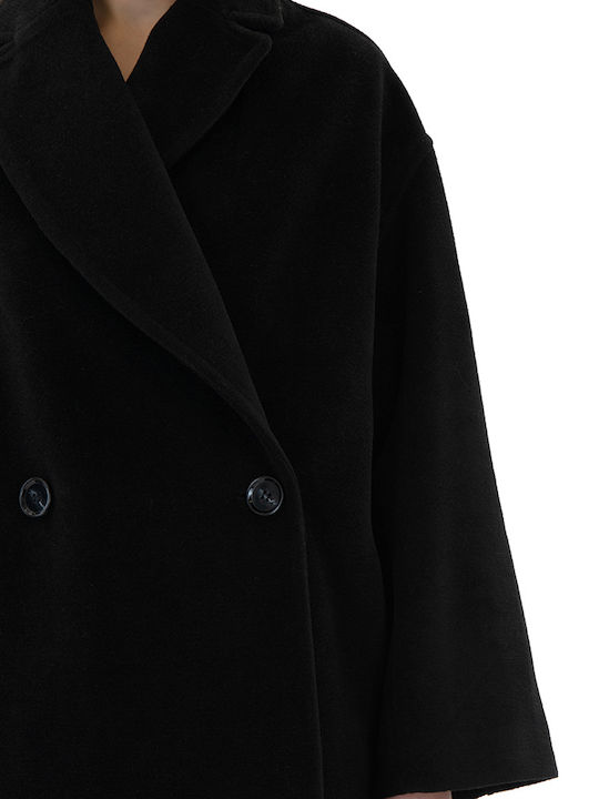 Γυναικείο μαύρο Παλτό Oversized με Κουμπιά