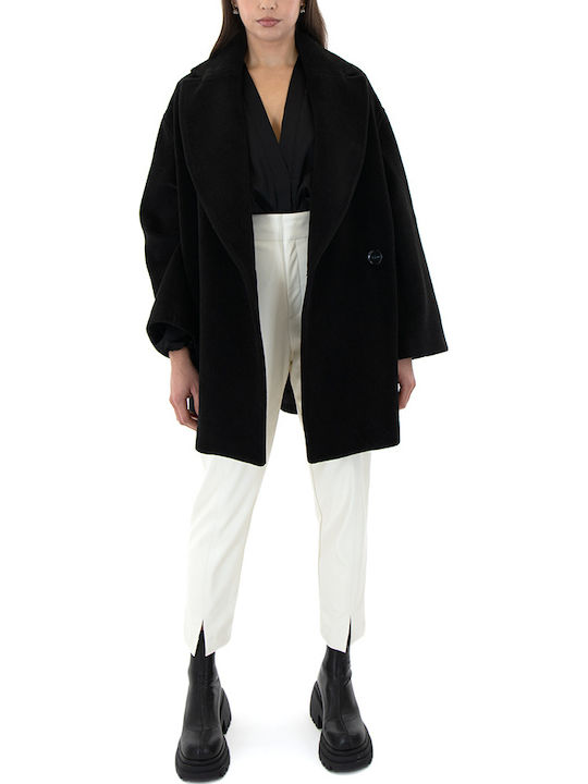 Γυναικείο μαύρο Παλτό Oversized με Κουμπιά