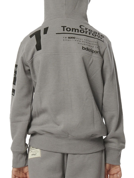 Fleece Kids Sweatshirt Cardigan with Grey Hood