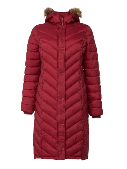 Lang Damen Puffer Jacke für Winter Red