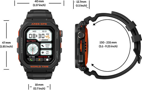 Zeblaze Ares GPS 47mm Smartwatch with Heart Rate Monitor (Black - M/L)