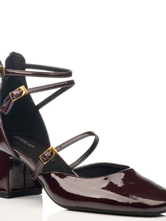 Corina Patent Leather Burgundy Heels with Strap