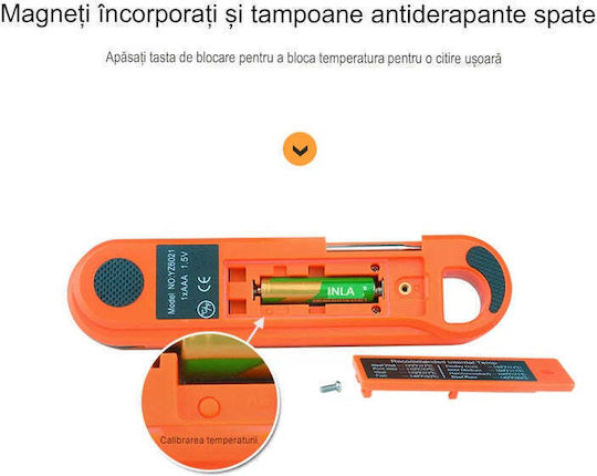 Termometru Digital pentru Alimente Citire Instantanee Măsoară 50°C până la +300°C Portocaliu