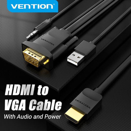 Vention Hdmi To Vga Cable Audio Output & Usb Power Supply 1m Black Abibf Venabibf