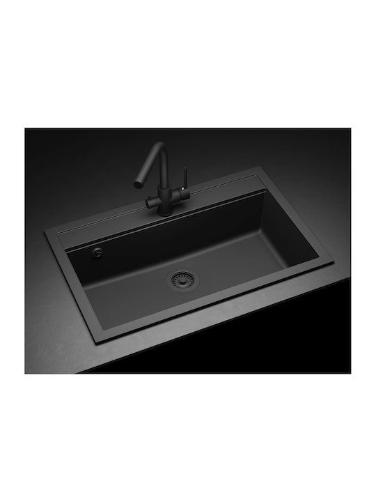 Quadro SQQ103 Drop-In Kitchen Sink Made of Liquid Granite L79xW51cm Black