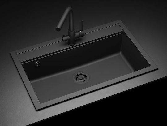 Quadro SQQ103 Drop-In Küchenspüle aus Flüssigem Granit M79xB51cm Schwarze