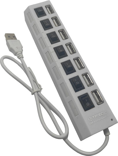 Treqa USB 3.0 7 Port Hub with USB-A Connection White