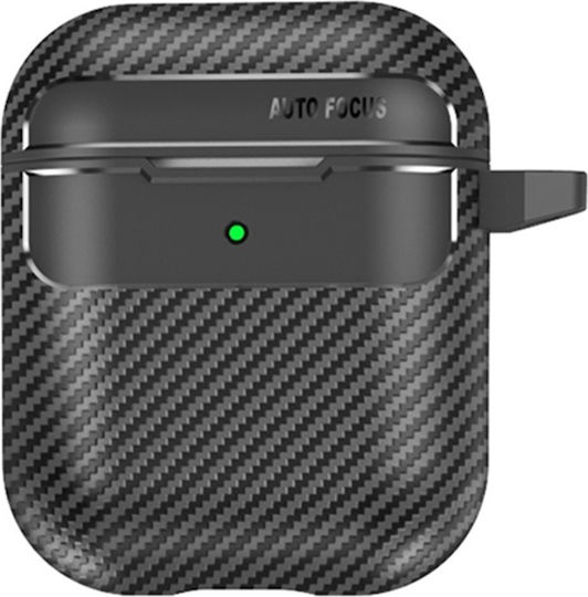 Techsuit Carbonfiber Θήκη Σιλικόνης με Γάντζο σε Μαύρο χρώμα για Apple AirPods 1 / AirPods 2
