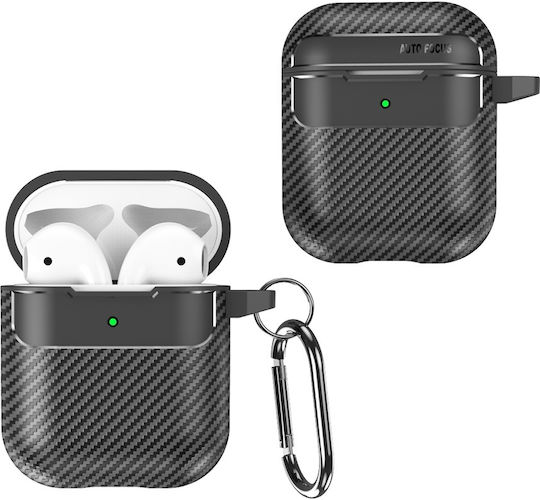 Techsuit Carbonfiber Θήκη Σιλικόνης με Γάντζο σε Μαύρο χρώμα για Apple AirPods 1 / AirPods 2