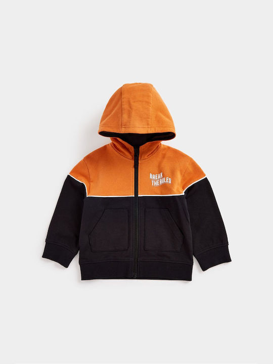 Athletic Kids Sweatshirt Cardigan Cotton with Hood Orange