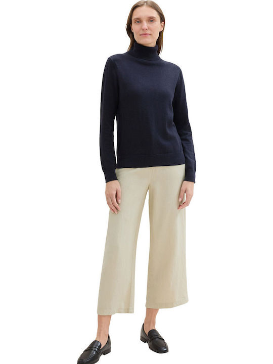 Basic Women's Sweater Cotton Turtleneck Sky Captain Blue