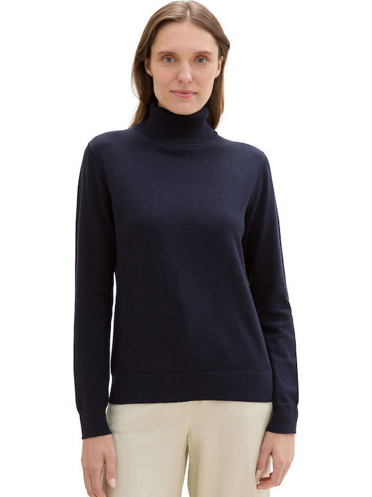 Basic Women's Sweater Cotton Turtleneck Sky Captain Blue