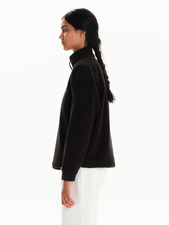 Women's Long Sleeve Sweater with Zipper Black
