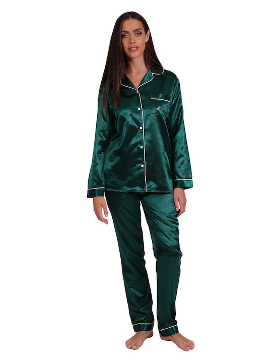 Lydia Creations Winter Women's Pyjama Set Satin Cypress Green