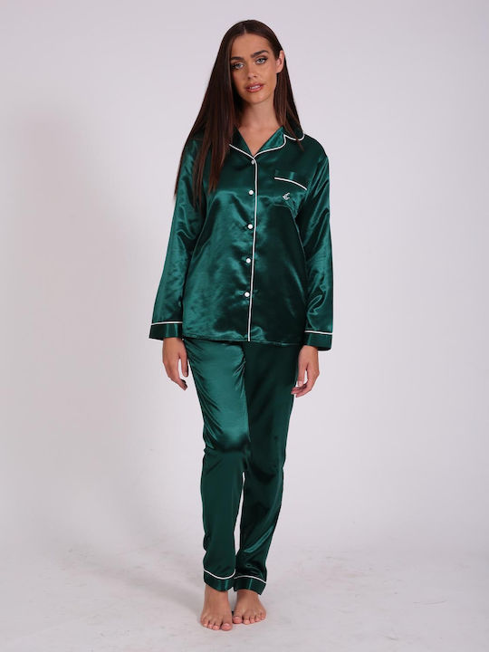 Lydia Creations Winter Women's Pyjama Set Satin Cypress Green