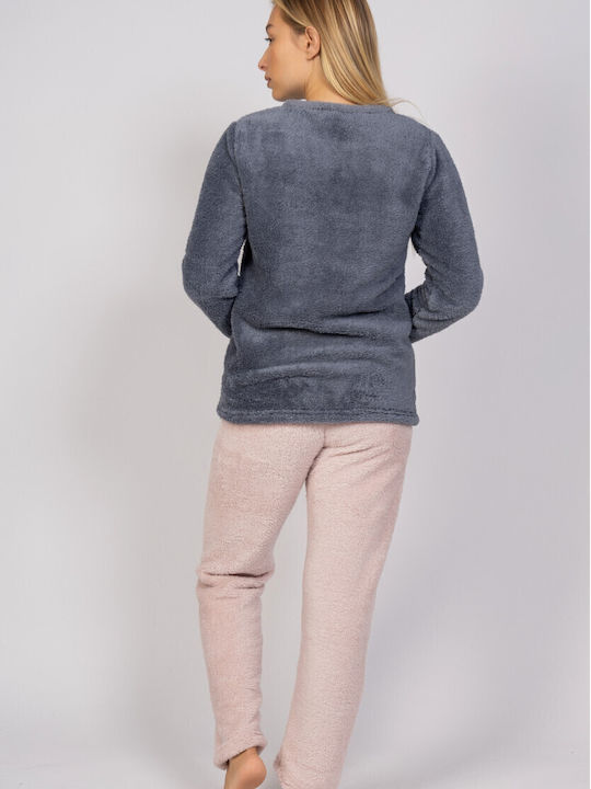Sexen Χειμερινό Γυναικείο Σετ Πιτζάμας Fleece Μπλε