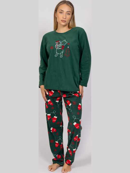 Sexen Χειμερινό Γυναικείο Σετ Πιτζάμας Fleece Πράσινο