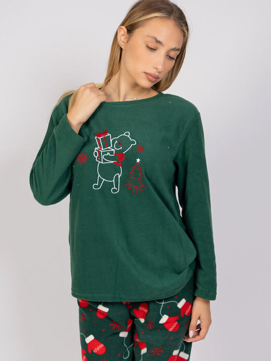 Sexen Χειμερινό Γυναικείο Σετ Πιτζάμας Fleece Πράσινο