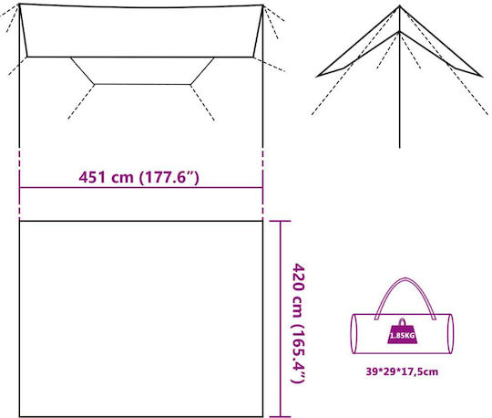 vidaXL Shade Sail Green With Hoop & with PU Coating 4.2x4.51m 62gr/m²