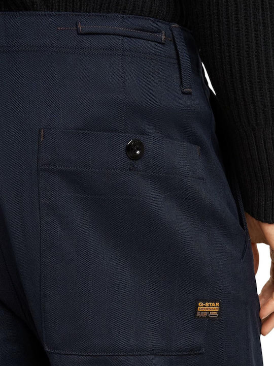 Pleated Παντελόνι Chino Ελαστικό σε Relaxed Εφαρμογή Μπλε
