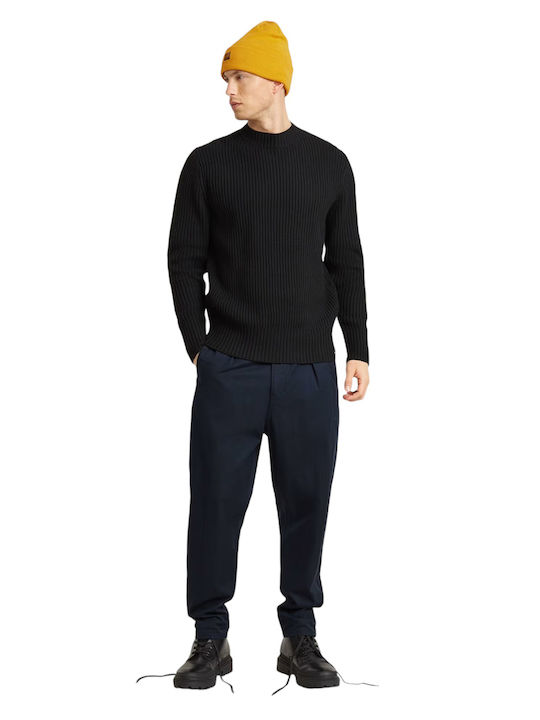 Pleated Παντελόνι Chino Ελαστικό σε Relaxed Εφαρμογή Μπλε