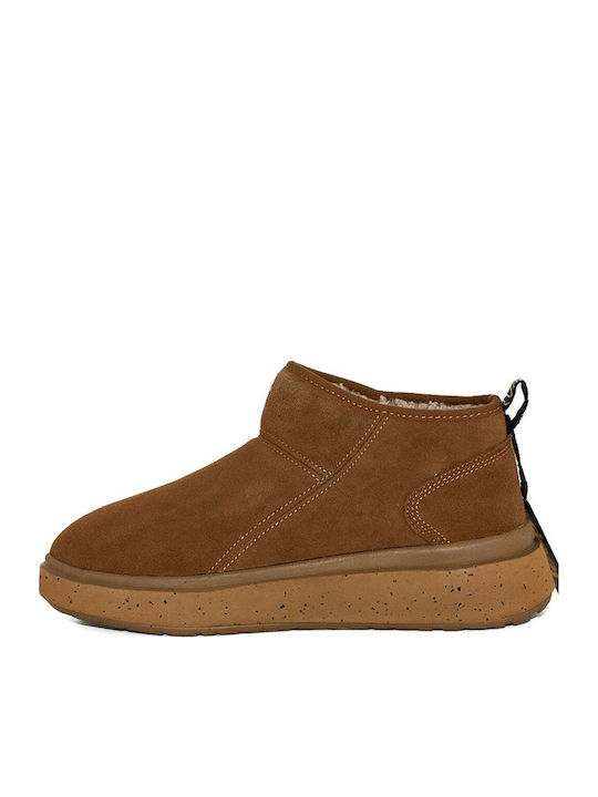Suede Women's Ankle Boots with Fur Tabac Brown