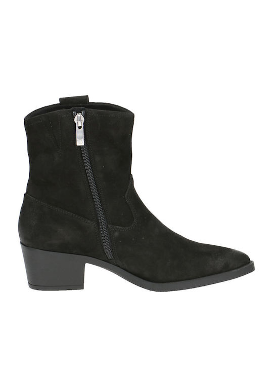 Suede Women's Ankle Boots with Medium Heel Black