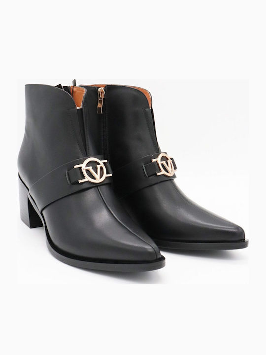 Leather Women's Ankle Boots with Medium Heel Black
