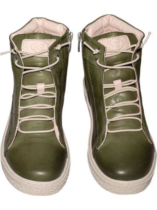 Leder Stiefeletten Damen Khaki