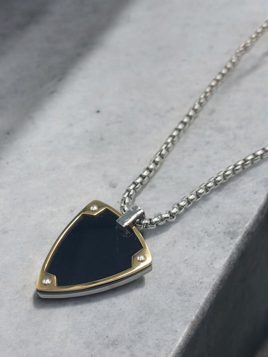 Steel Necklace Black Triangular Identity Gold Outline Silver Box Chain