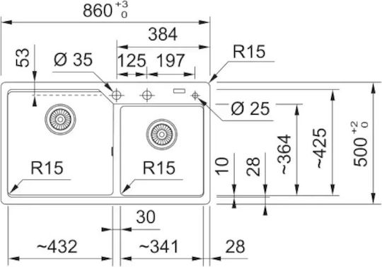 Franke Urban Ubg 620-86 Ένθετος από Συνθετικό Γρανίτη Μ86xΠ50cm
