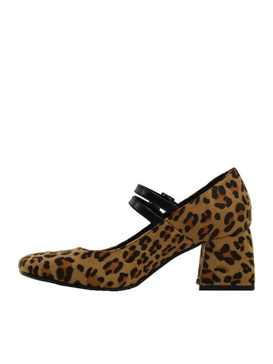 Suede Γόβες με Λουράκι Animal Print